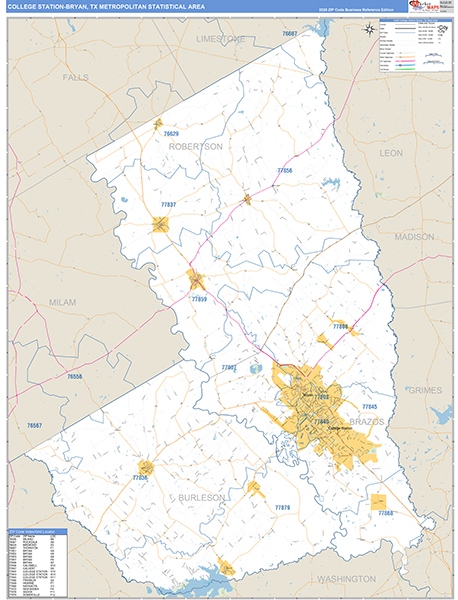 College Station-Bryan Metro Area Wall Map
